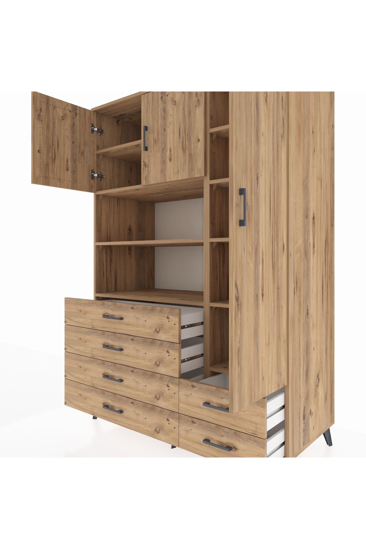 Kronos Dolap 9 Raflı 6 Çekmeceli 3 Kapaklı 132x59x195 Çam-Çam/Çam