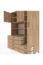 Kronos Dolap 9 Raflı 6 Çekmeceli 3 Kapaklı 132x59x195 Çam-Çam/Çam