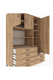 Kronos Dolap 9 Raflı 6 Çekmeceli 3 Kapaklı 132x59x195 Çam-Çam/Çam