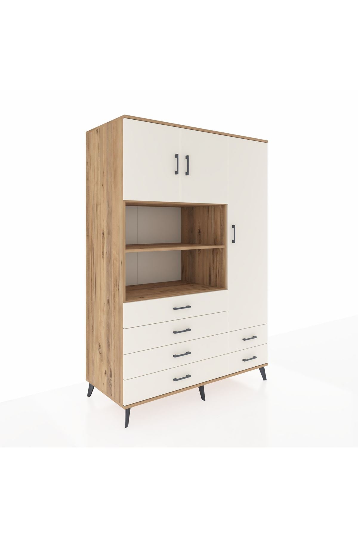 Kronos Dolap 9 Raflı 6 Çekmeceli 3 Kapaklı 132x59x195 Çam-Aytaşı/Aytaşı