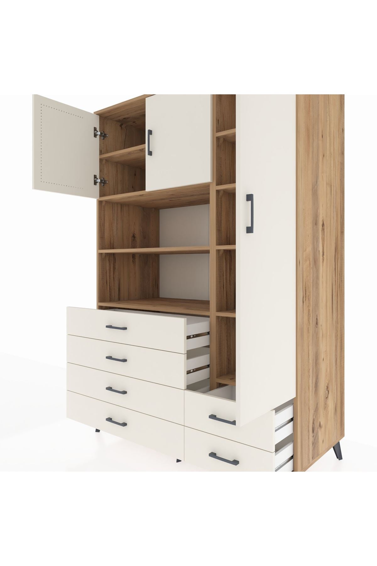 Kronos Dolap 9 Raflı 6 Çekmeceli 3 Kapaklı 132x59x195 Çam-Aytaşı/Aytaşı