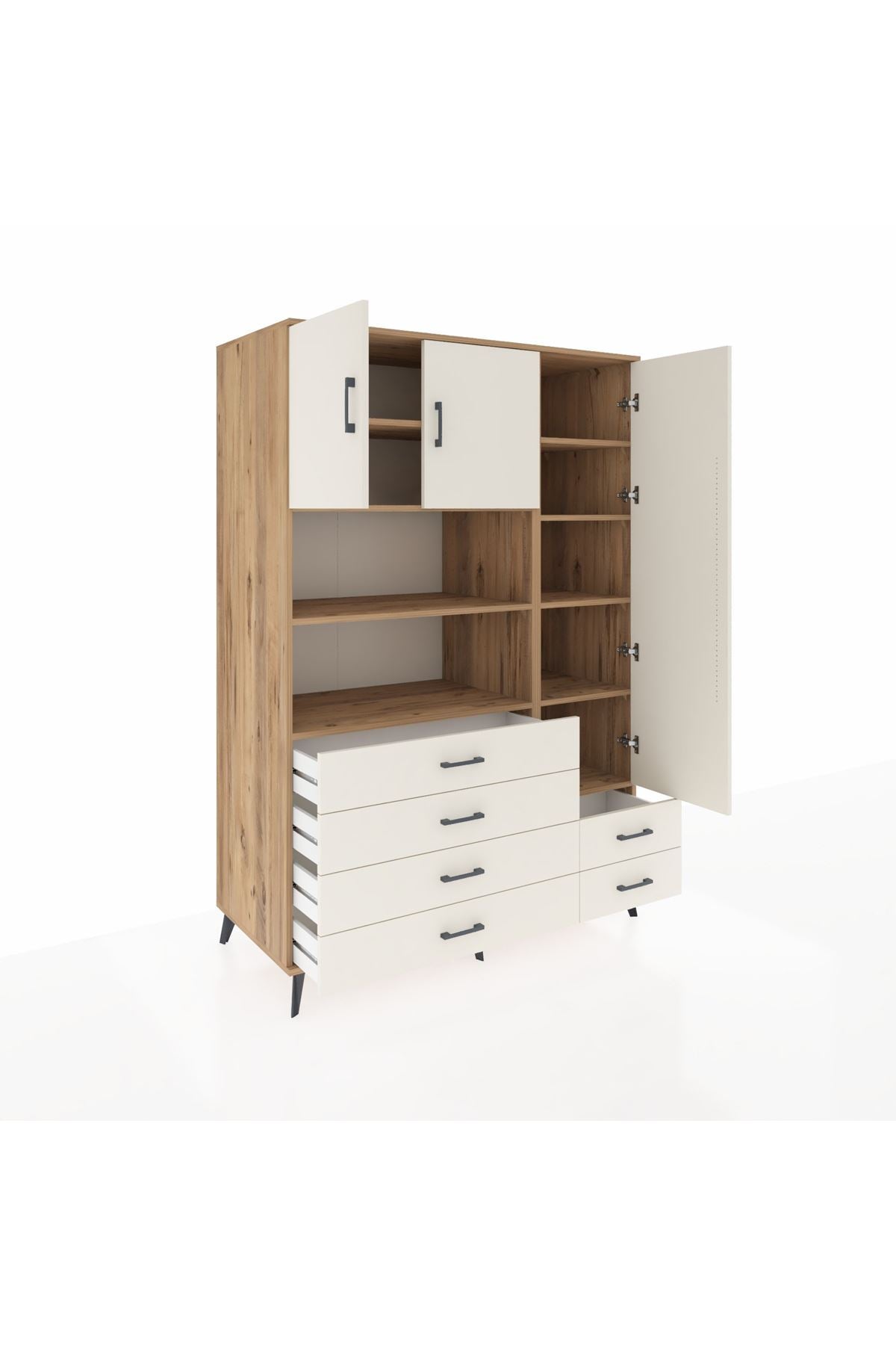 Kronos Dolap 9 Raflı 6 Çekmeceli 3 Kapaklı 132x59x195 Çam-Aytaşı/Aytaşı