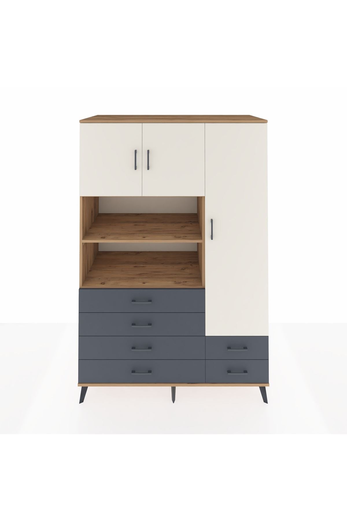 Kronos Dolap 9 Raflı 6 Çekmeceli 3 Kapaklı 132x59x195 Çam-Aytaşı/Antrasit