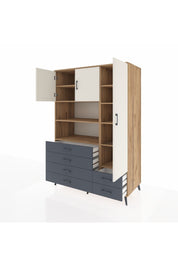 Kronos Dolap 9 Raflı 6 Çekmeceli 3 Kapaklı 132x59x195 Çam-Aytaşı/Antrasit