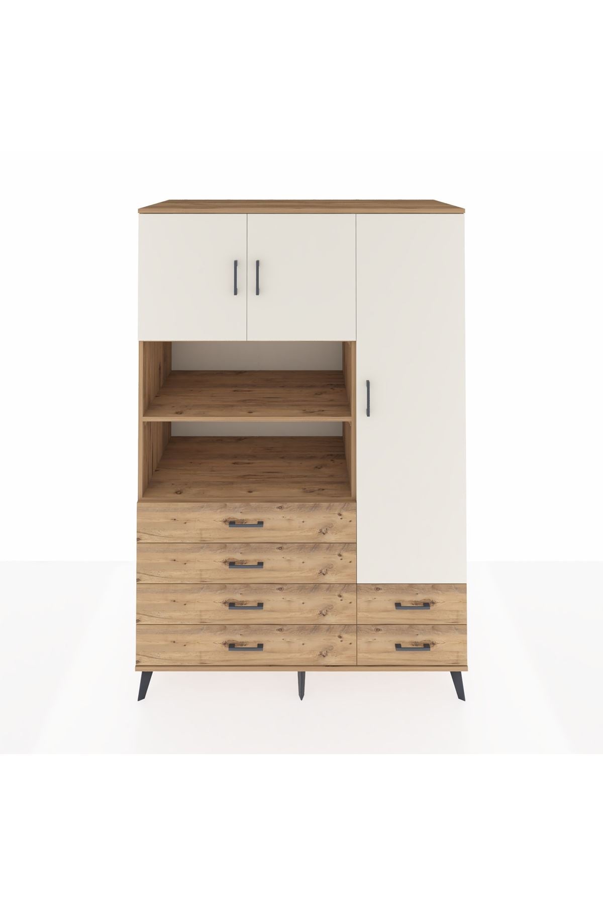 Kronos Dolap 9 Raflı 6 Çekmeceli 3 Kapaklı 132x59x195 Çam-Aytaşı/Çam