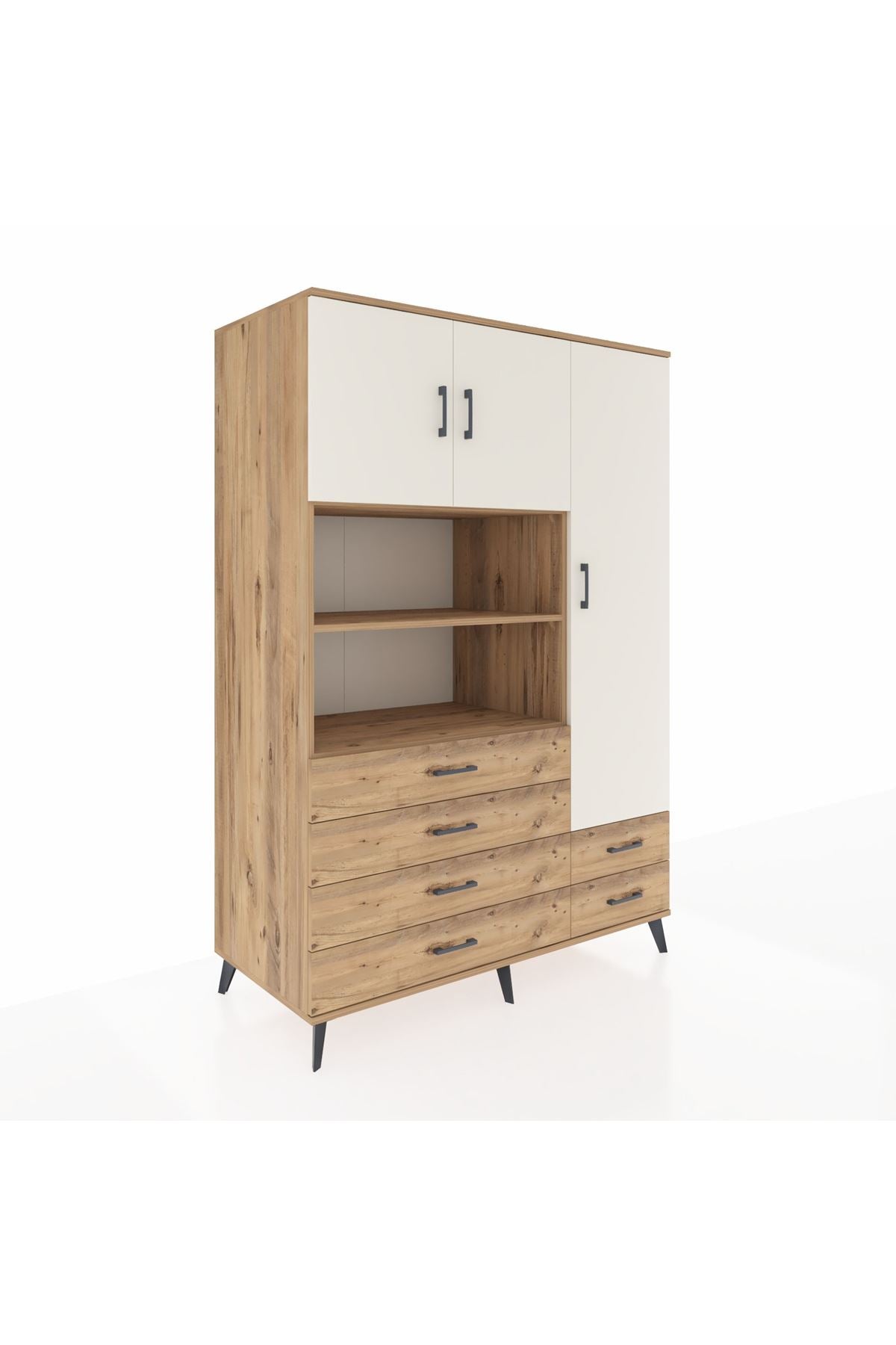 Kronos Dolap 9 Raflı 6 Çekmeceli 3 Kapaklı 132x59x195 Çam-Aytaşı/Çam