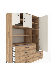 Kronos Dolap 9 Raflı 6 Çekmeceli 3 Kapaklı 132x59x195 Çam-Aytaşı/Çam