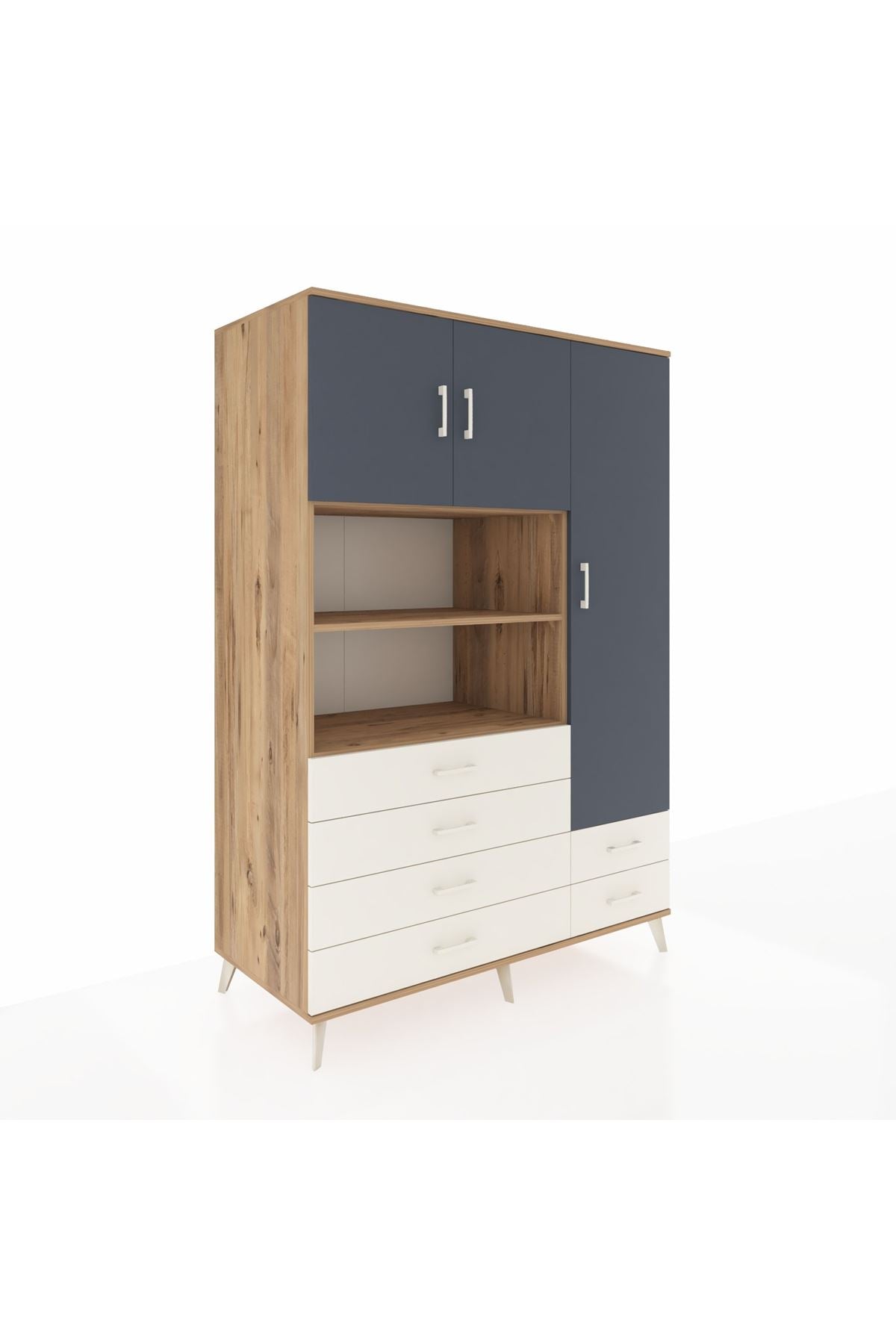 Kronos Dolap 9 Raflı 6 Çekmeceli 3 Kapaklı 132x59x195 Çam-Antrasit/Aytaşı