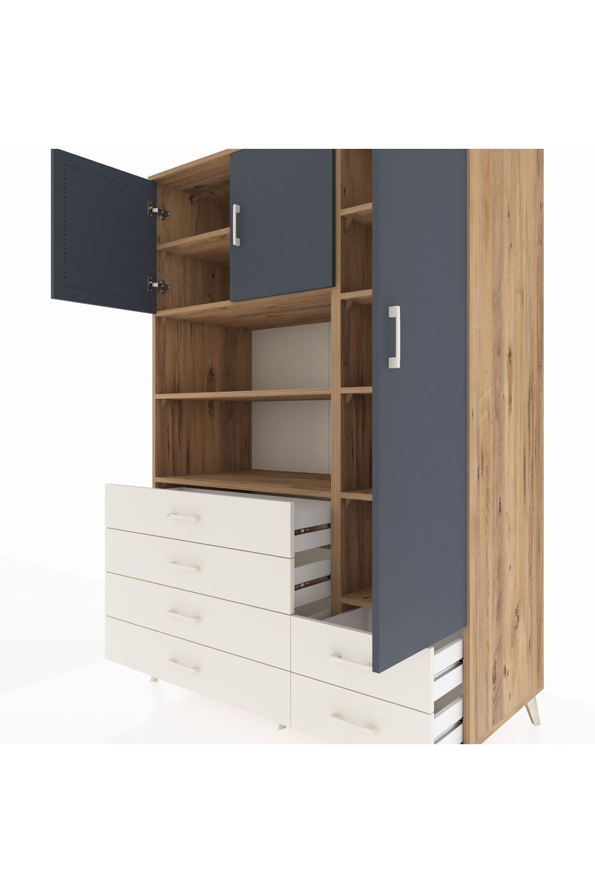 Kronos Dolap 9 Raflı 6 Çekmeceli 3 Kapaklı 132x59x195 Çam-Antrasit/Aytaşı