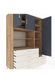 Kronos Dolap 9 Raflı 6 Çekmeceli 3 Kapaklı 132x59x195 Çam-Antrasit/Aytaşı