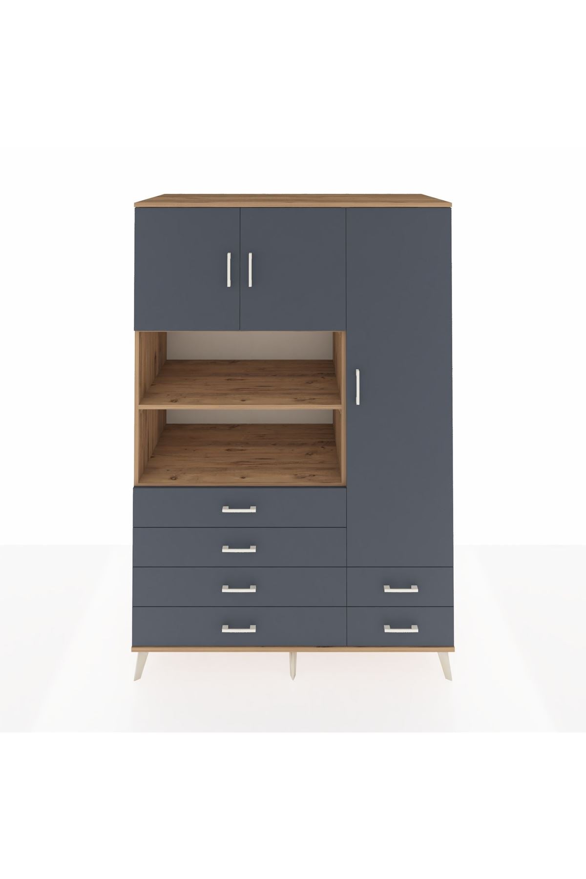 Kronos Dolap 9 Raflı 6 Çekmeceli 3 Kapaklı 132x59x195 Çam-Antrasit/Antrasit