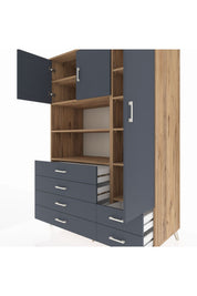 Kronos Dolap 9 Raflı 6 Çekmeceli 3 Kapaklı 132x59x195 Çam-Antrasit/Antrasit