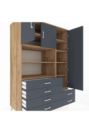 Kronos Dolap 9 Raflı 6 Çekmeceli 3 Kapaklı 132x59x195 Çam-Antrasit/Antrasit