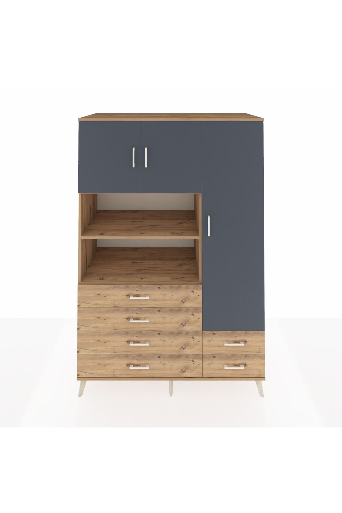 Kronos Dolap 9 Raflı 6 Çekmeceli 3 Kapaklı 132x59x195 Çam-Antrasit/Çam