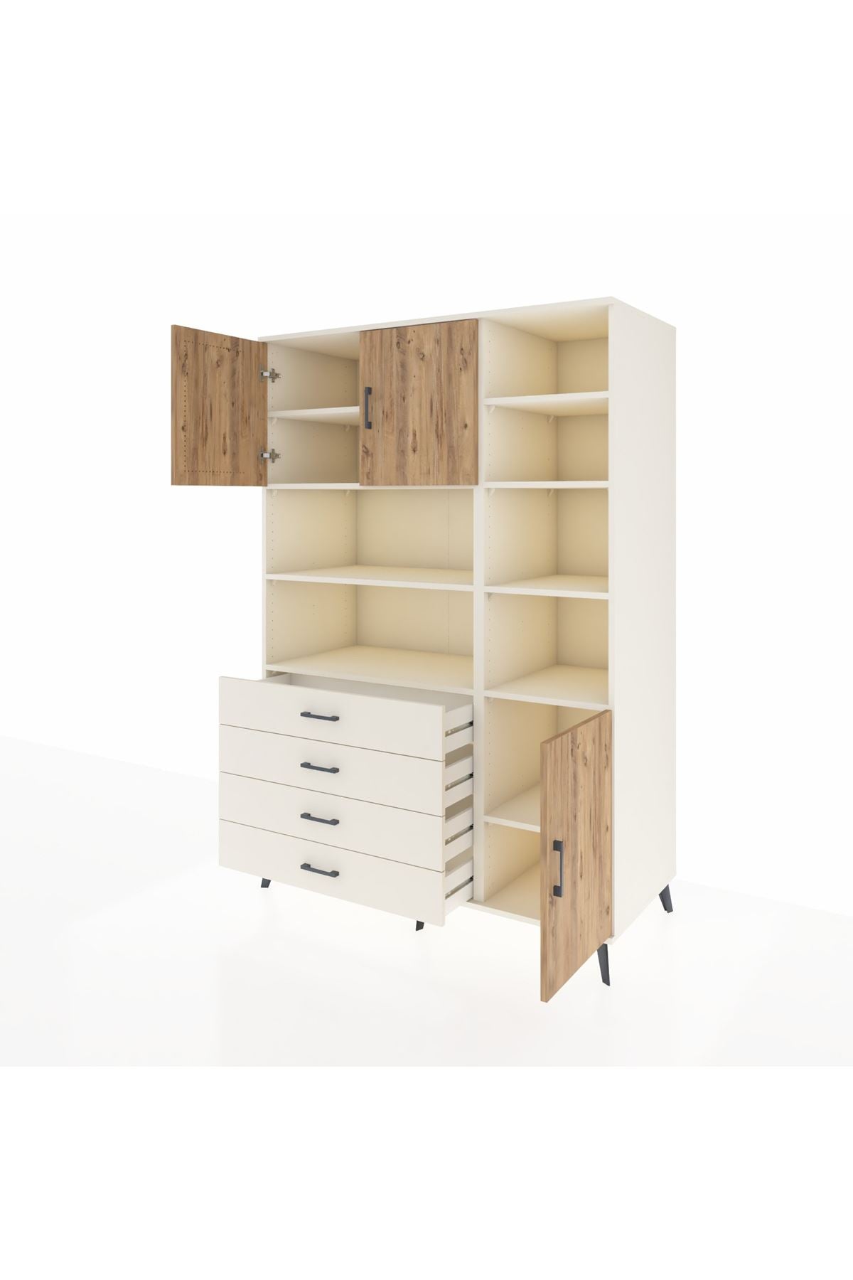 Kronos Dolap 9 Raflı 4 Çekmeceli 3 Kapaklı 132x59x195 Aytaşı-Çam/Aytaşı