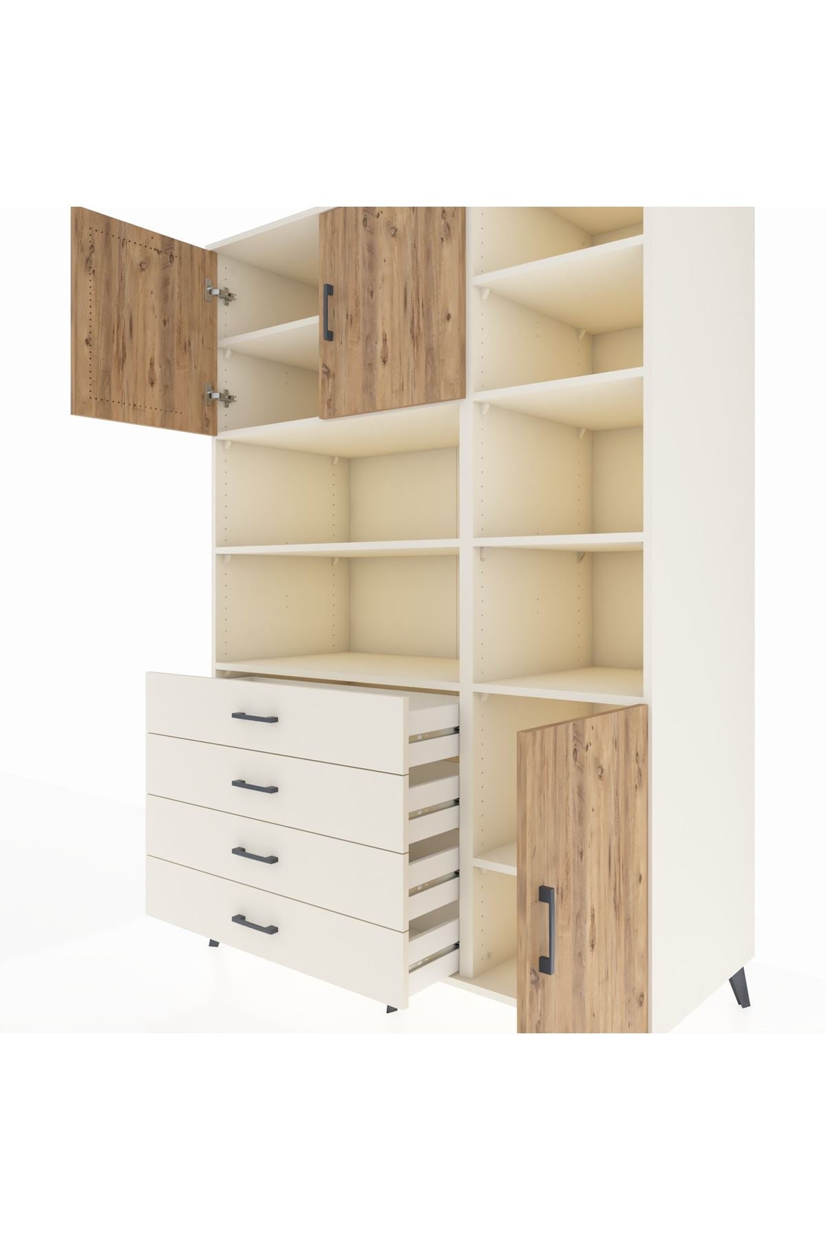 Kronos Dolap 9 Raflı 4 Çekmeceli 3 Kapaklı 132x59x195 Aytaşı-Çam/Aytaşı