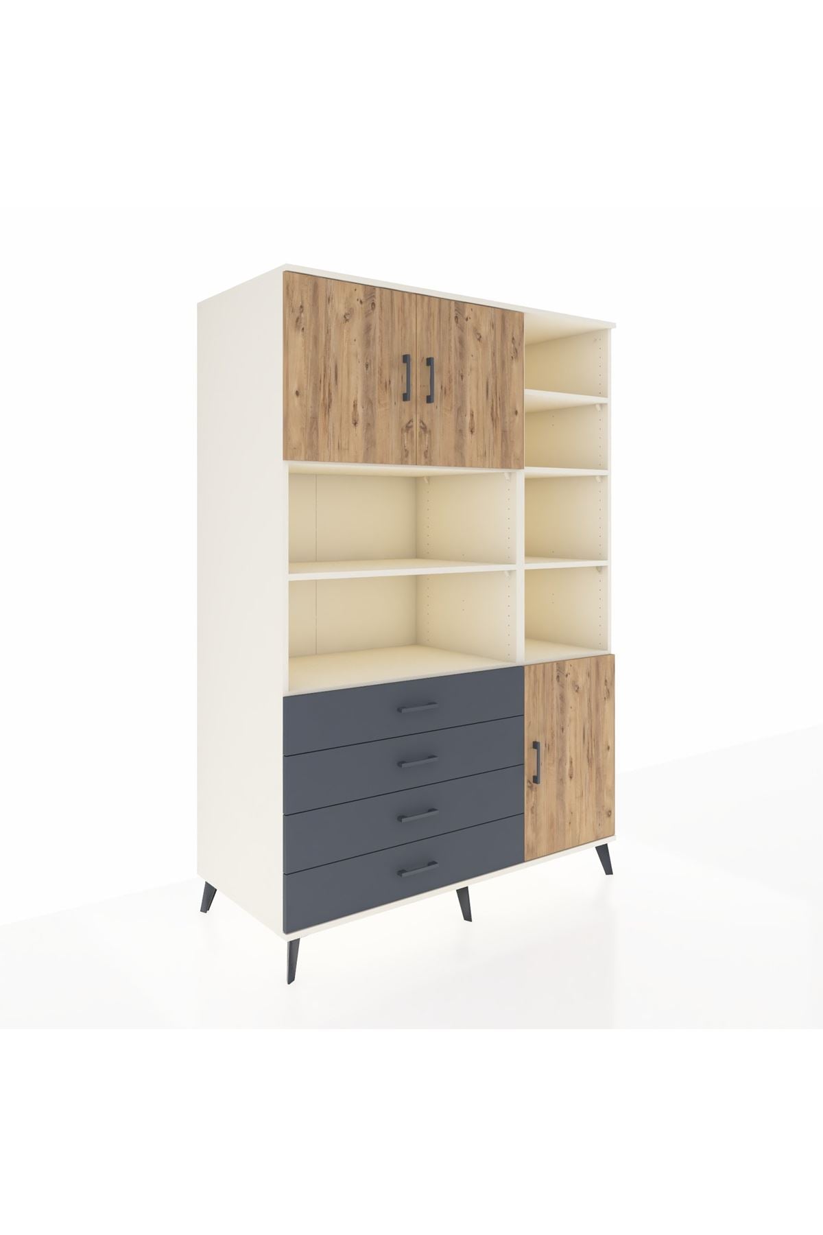 Kronos Dolap 9 Raflı 4 Çekmeceli 3 Kapaklı 132x59x195 Aytaşı-Çam/Antrasit