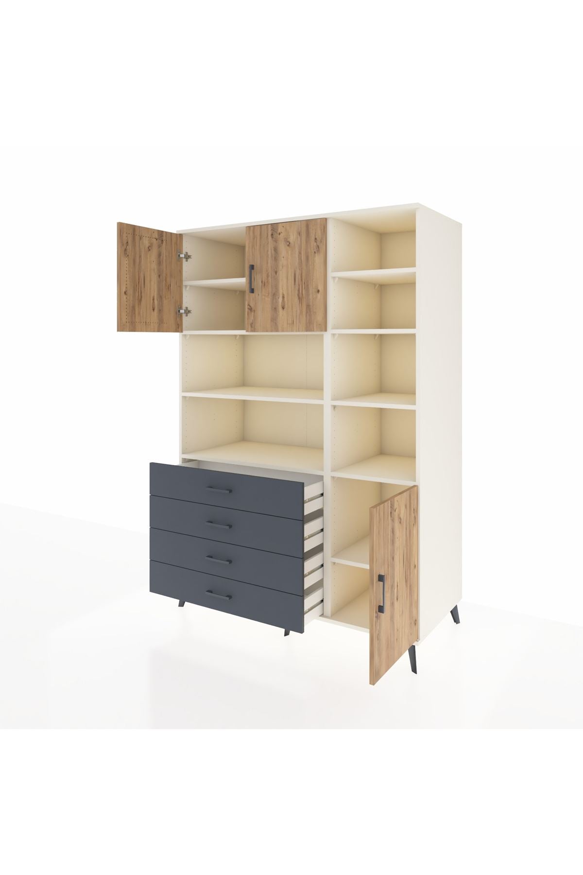 Kronos Dolap 9 Raflı 4 Çekmeceli 3 Kapaklı 132x59x195 Aytaşı-Çam/Antrasit