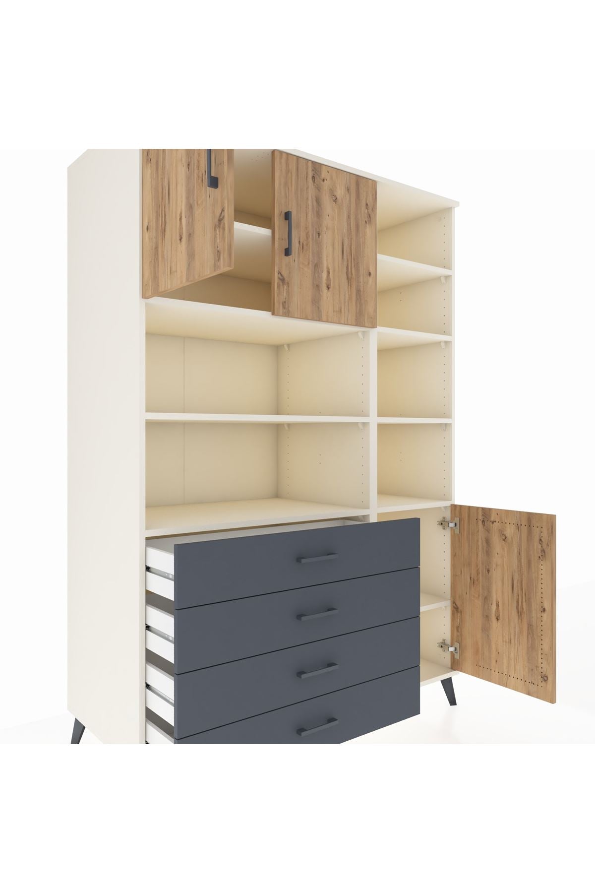 Kronos Dolap 9 Raflı 4 Çekmeceli 3 Kapaklı 132x59x195 Aytaşı-Çam/Antrasit