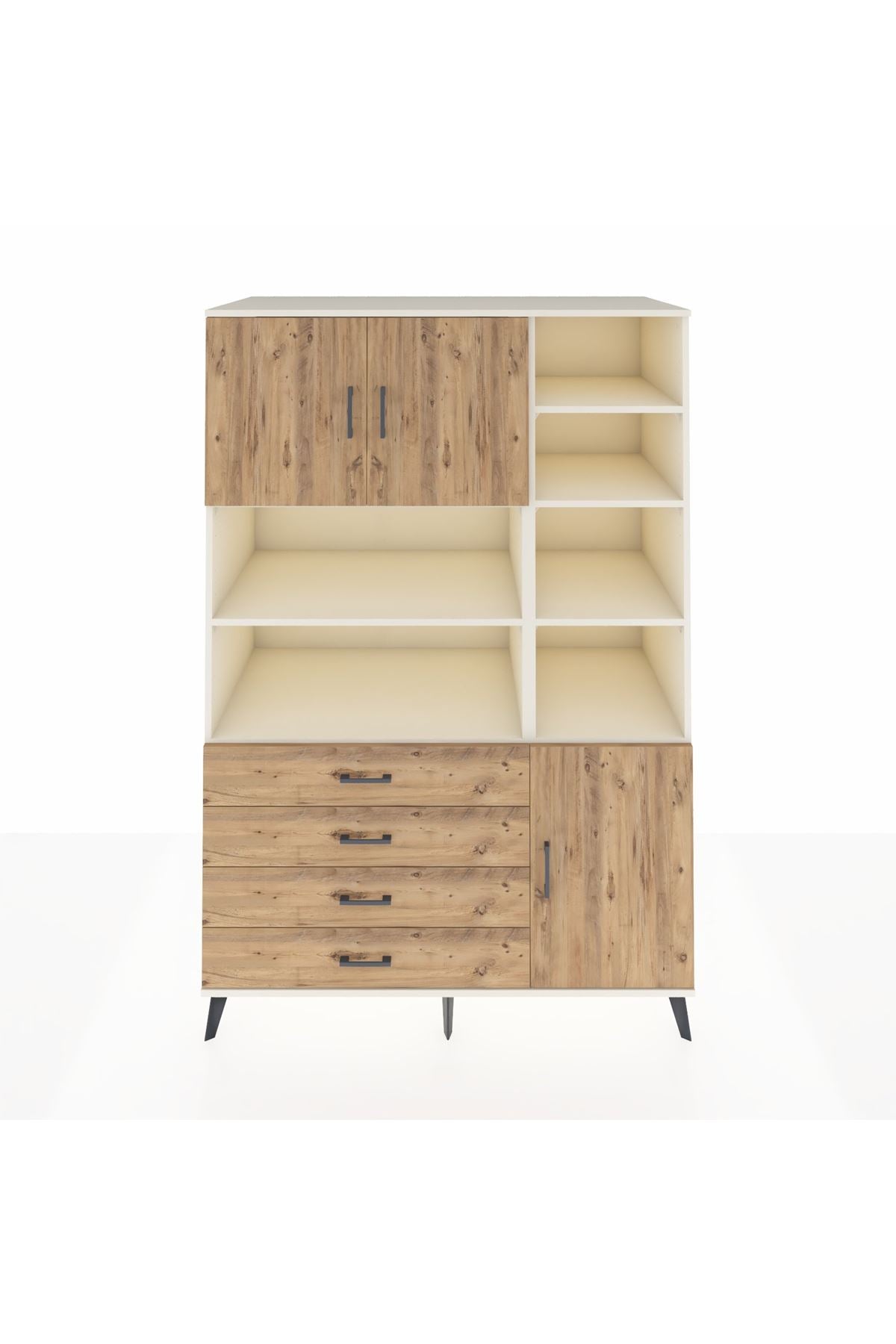 Kronos Dolap 9 Raflı 4 Çekmeceli 3 Kapaklı 132x59x195 Aytaşı-Çam/Çam