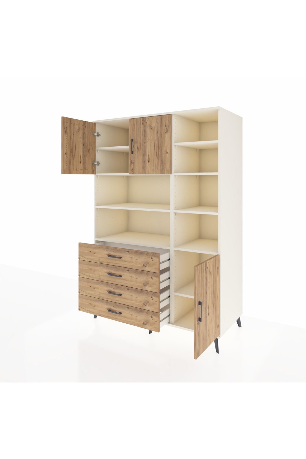 Kronos Dolap 9 Raflı 4 Çekmeceli 3 Kapaklı 132x59x195 Aytaşı-Çam/Çam