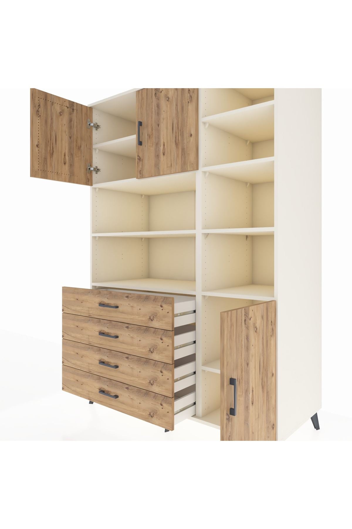 Kronos Dolap 9 Raflı 4 Çekmeceli 3 Kapaklı 132x59x195 Aytaşı-Çam/Çam