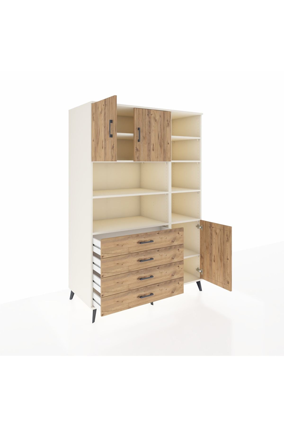 Kronos Dolap 9 Raflı 4 Çekmeceli 3 Kapaklı 132x59x195 Aytaşı-Çam/Çam