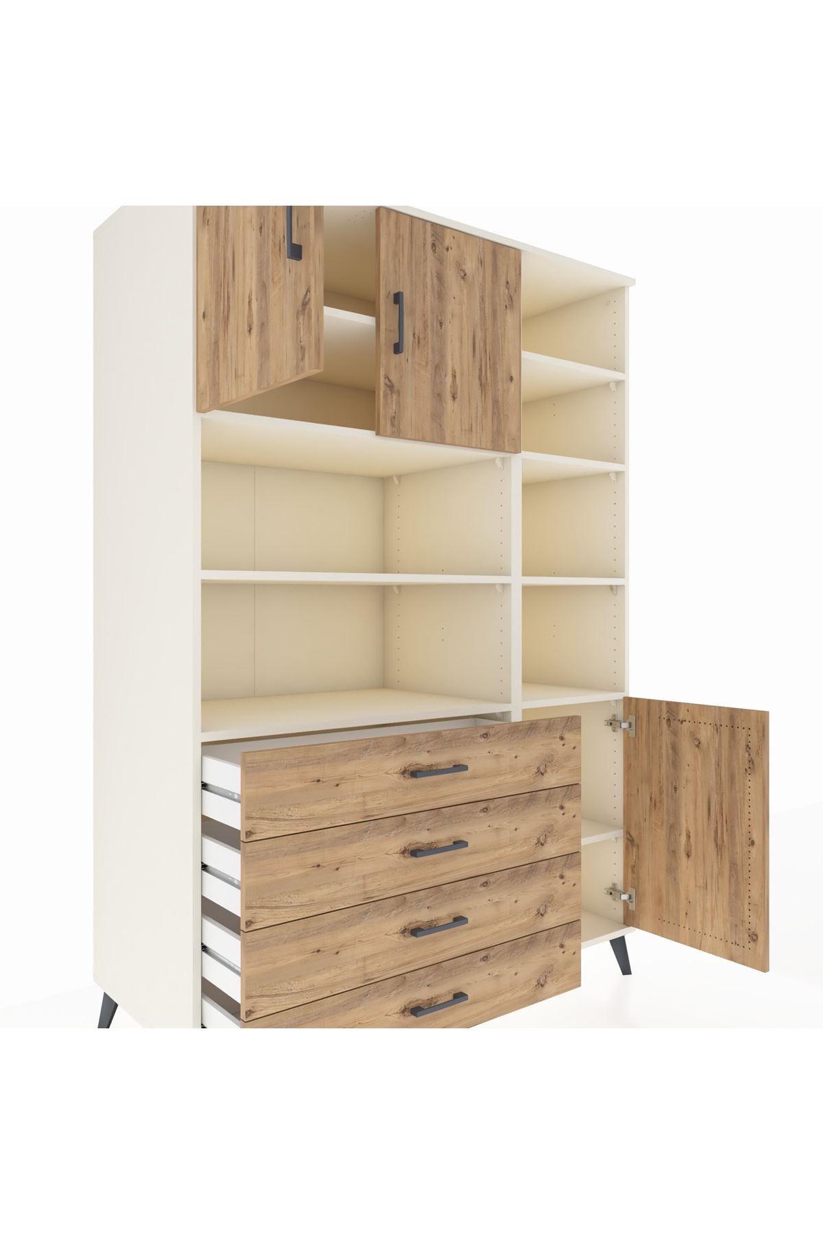 Kronos Dolap 9 Raflı 4 Çekmeceli 3 Kapaklı 132x59x195 Aytaşı-Çam/Çam