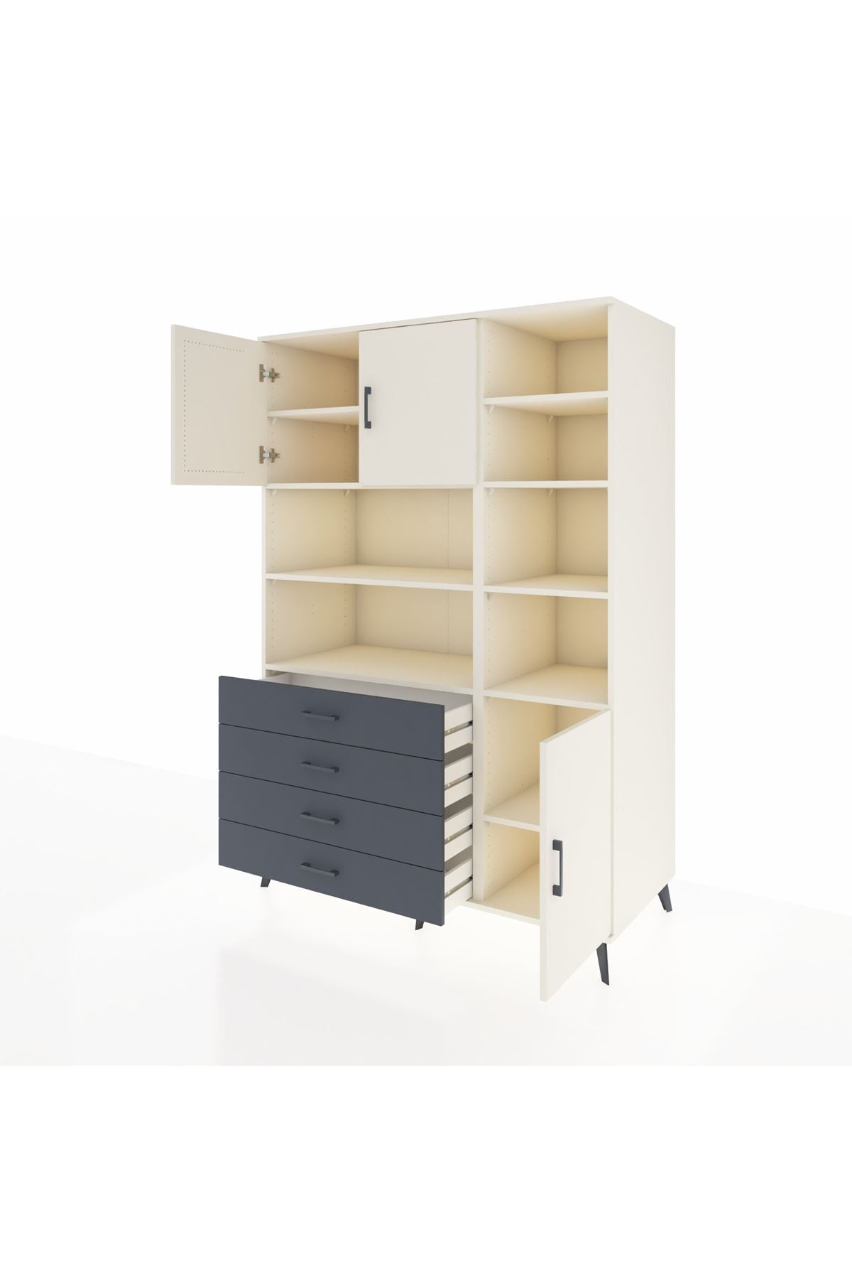 Kronos Dolap 9 Raflı 4 Çekmeceli 3 Kapaklı 132x59x195 Aytaşı-Aytaşı/Antrasit