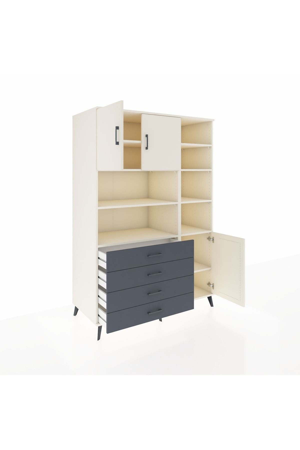 Kronos Dolap 9 Raflı 4 Çekmeceli 3 Kapaklı 132x59x195 Aytaşı-Aytaşı/Antrasit