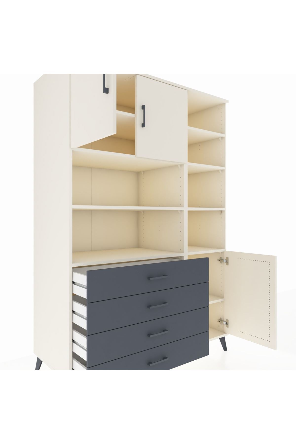 Kronos Dolap 9 Raflı 4 Çekmeceli 3 Kapaklı 132x59x195 Aytaşı-Aytaşı/Antrasit