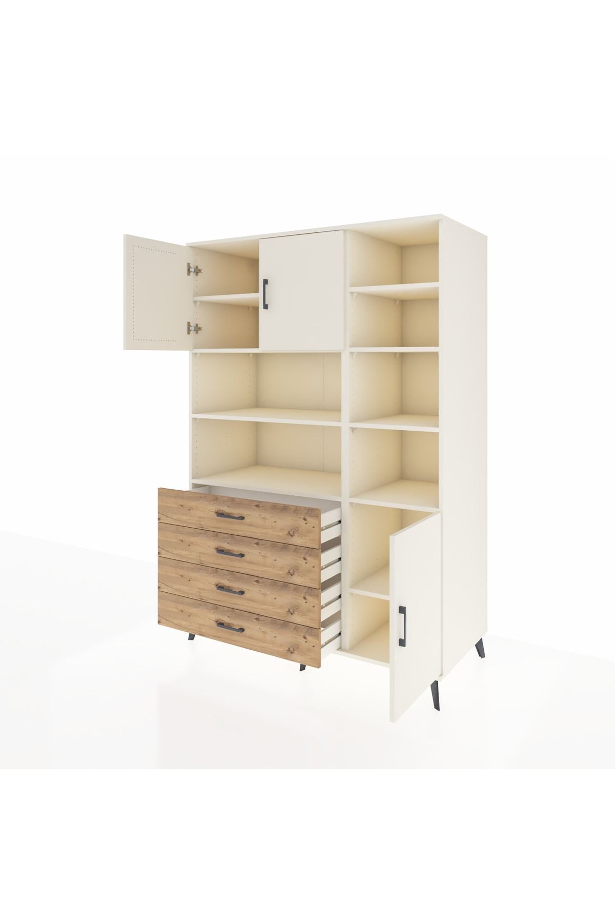 Kronos Dolap 9 Raflı 4 Çekmeceli 3 Kapaklı 132x59x195 Aytaşı-Aytaşı/Çam