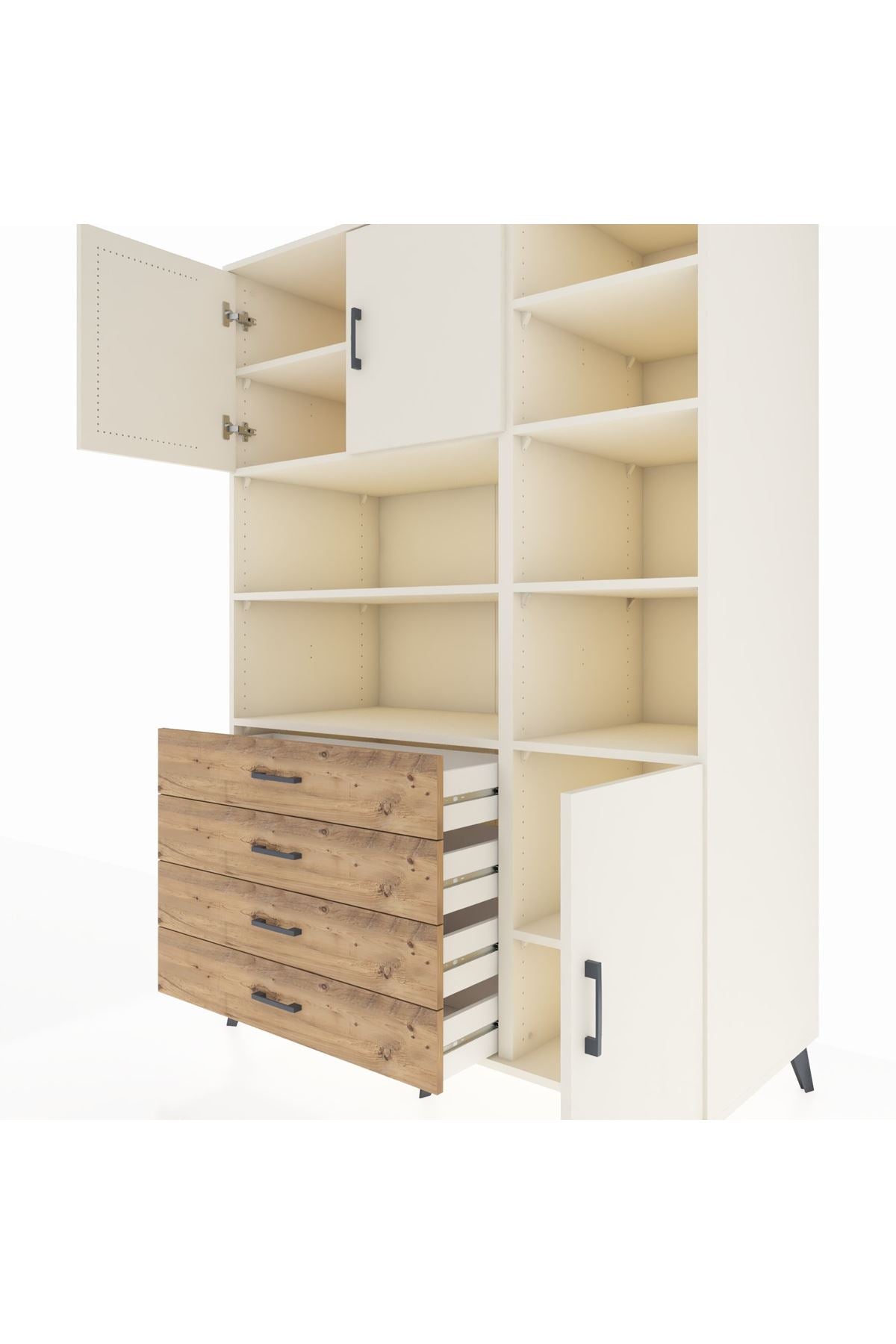 Kronos Dolap 9 Raflı 4 Çekmeceli 3 Kapaklı 132x59x195 Aytaşı-Aytaşı/Çam