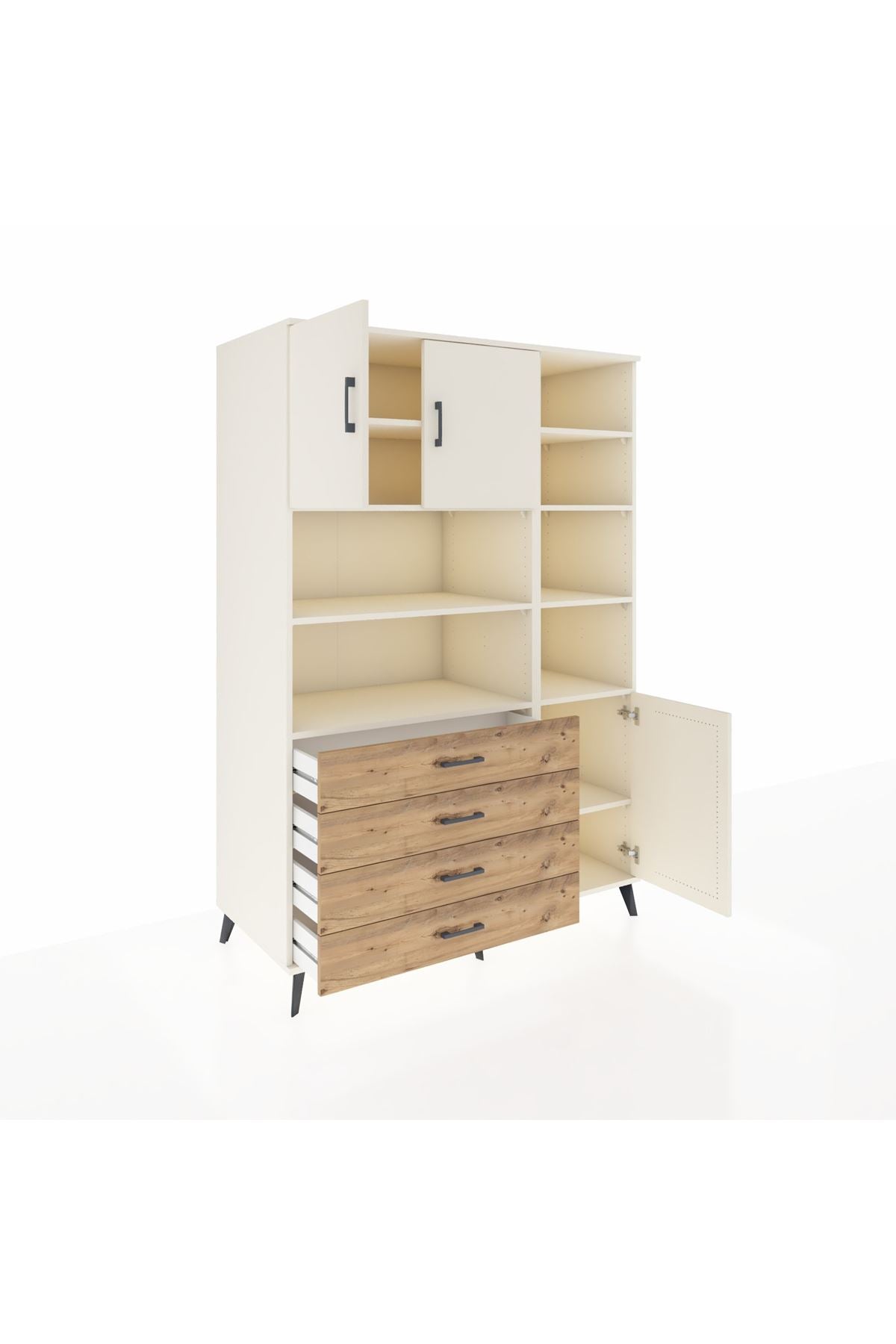 Kronos Dolap 9 Raflı 4 Çekmeceli 3 Kapaklı 132x59x195 Aytaşı-Aytaşı/Çam