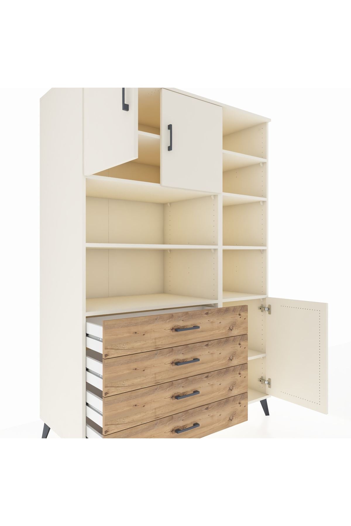 Kronos Dolap 9 Raflı 4 Çekmeceli 3 Kapaklı 132x59x195 Aytaşı-Aytaşı/Çam