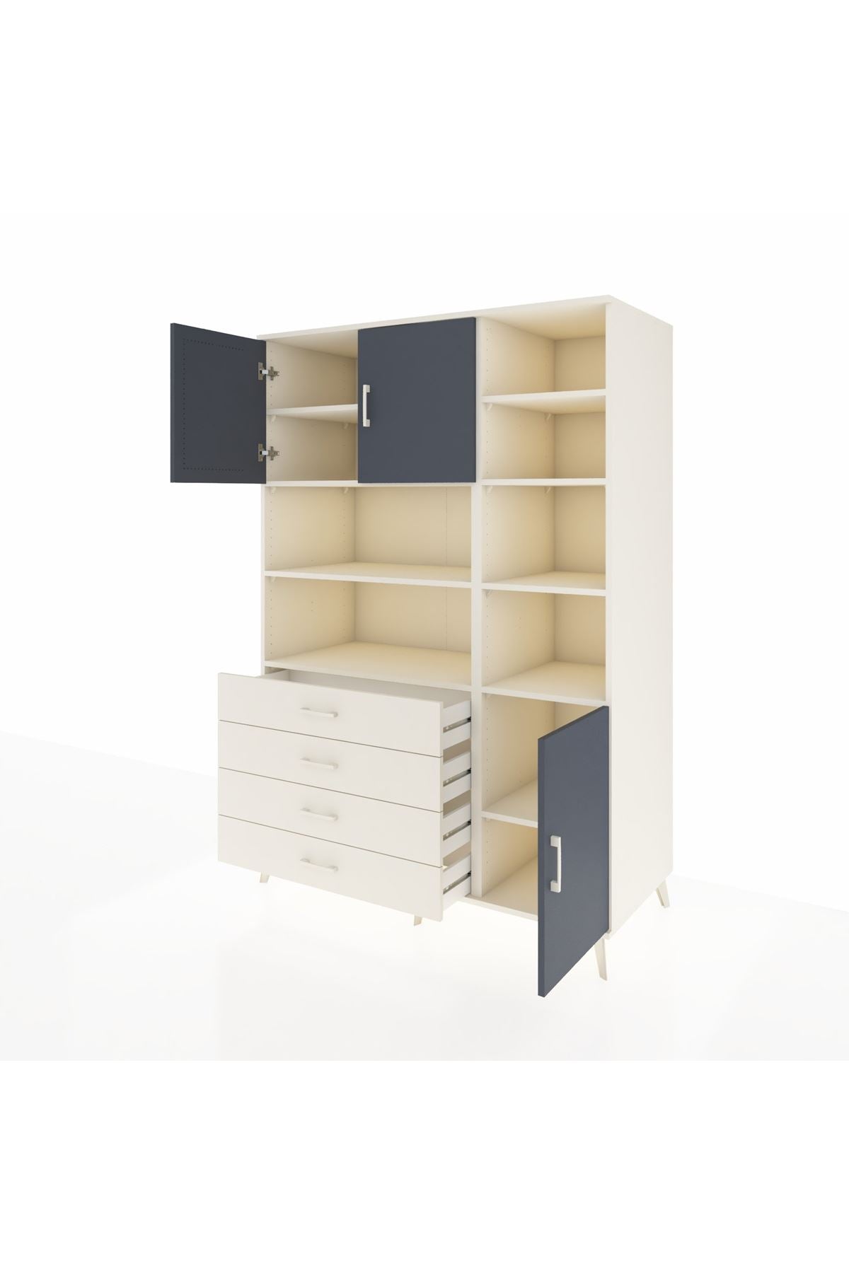 Kronos Dolap 9 Raflı 4 Çekmeceli 3 Kapaklı 132x59x195 Aytaşı-Antrasit/Aytaşı