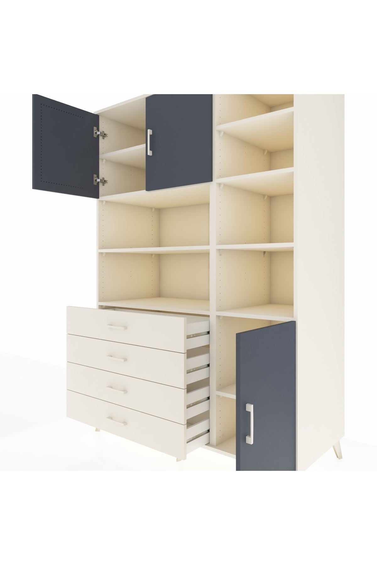 Kronos Dolap 9 Raflı 4 Çekmeceli 3 Kapaklı 132x59x195 Aytaşı-Antrasit/Aytaşı