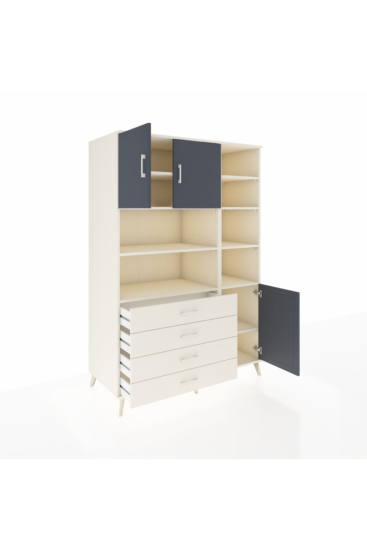 Kronos Dolap 9 Raflı 4 Çekmeceli 3 Kapaklı 132x59x195 Aytaşı-Antrasit/Aytaşı