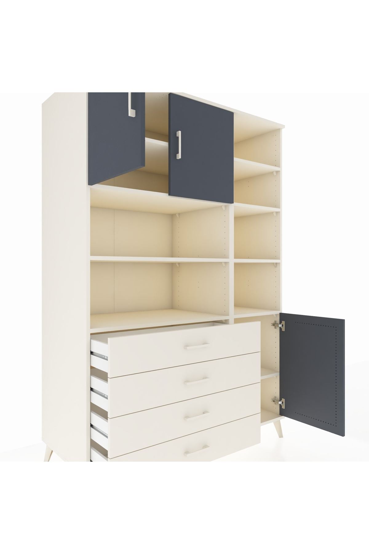 Kronos Dolap 9 Raflı 4 Çekmeceli 3 Kapaklı 132x59x195 Aytaşı-Antrasit/Aytaşı