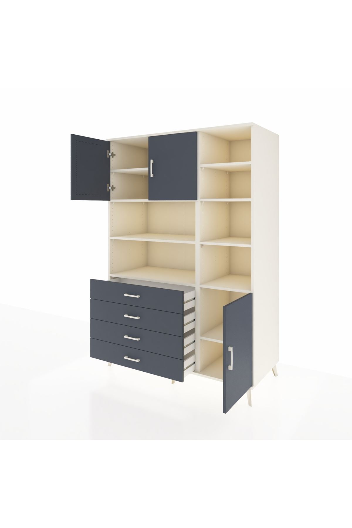 Kronos Dolap 9 Raflı 4 Çekmeceli 3 Kapaklı 132x59x195 Aytaşı-Antrasit/Antrasit