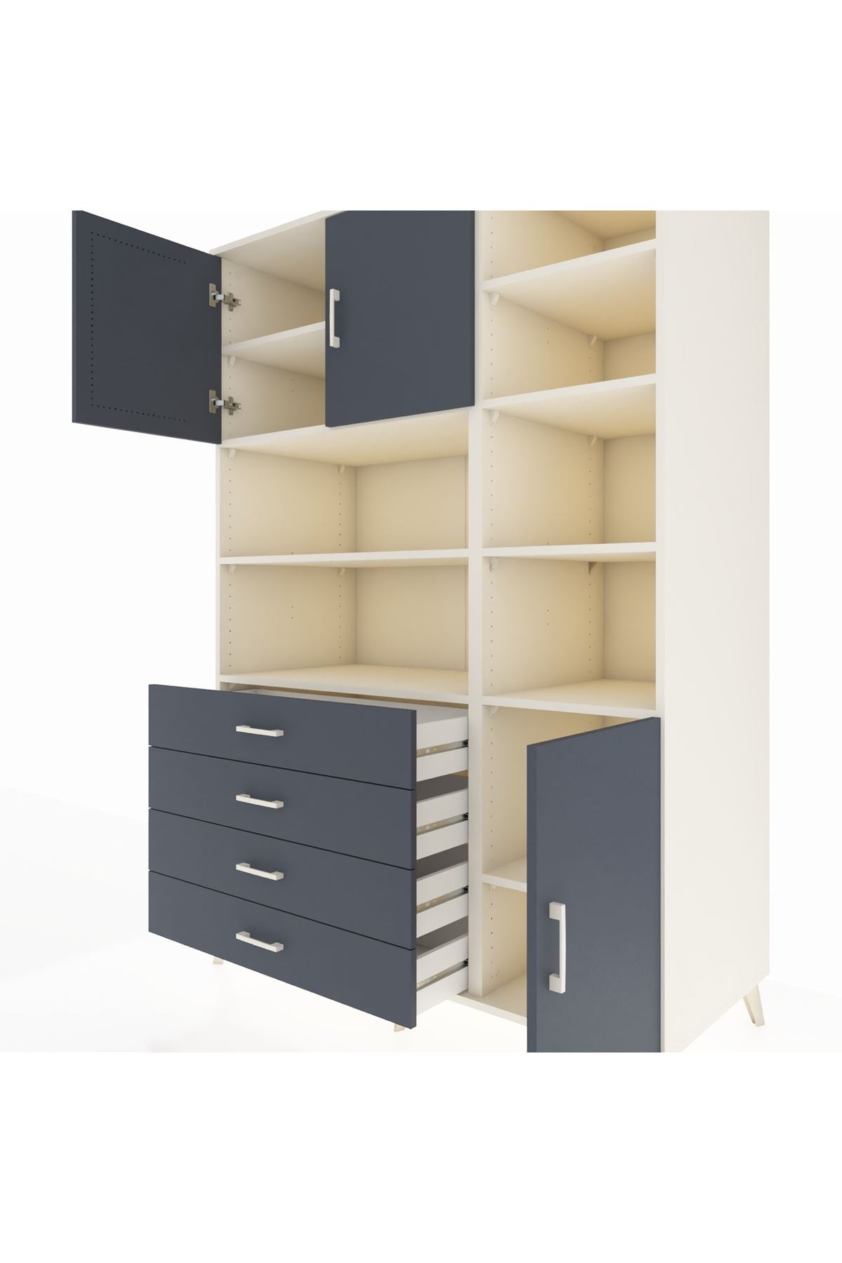 Kronos Dolap 9 Raflı 4 Çekmeceli 3 Kapaklı 132x59x195 Aytaşı-Antrasit/Antrasit