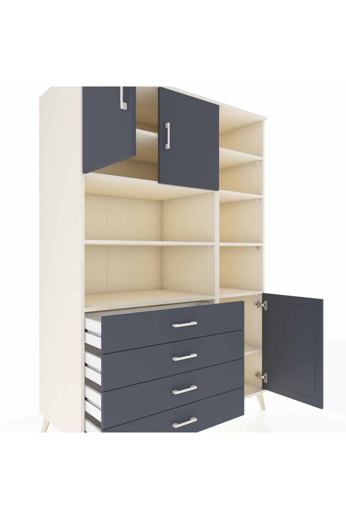 Kronos Dolap 9 Raflı 4 Çekmeceli 3 Kapaklı 132x59x195 Aytaşı-Antrasit/Antrasit