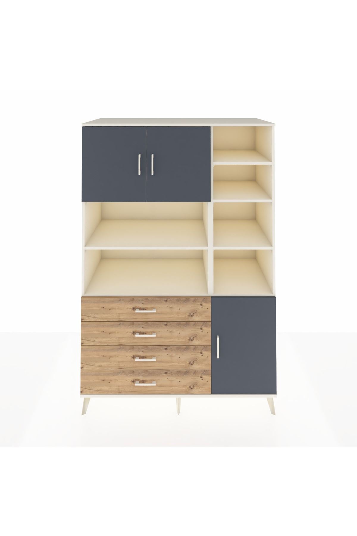 Kronos Dolap 9 Raflı 4 Çekmeceli 3 Kapaklı 132x59x195 Aytaşı-Antrasit/Çam