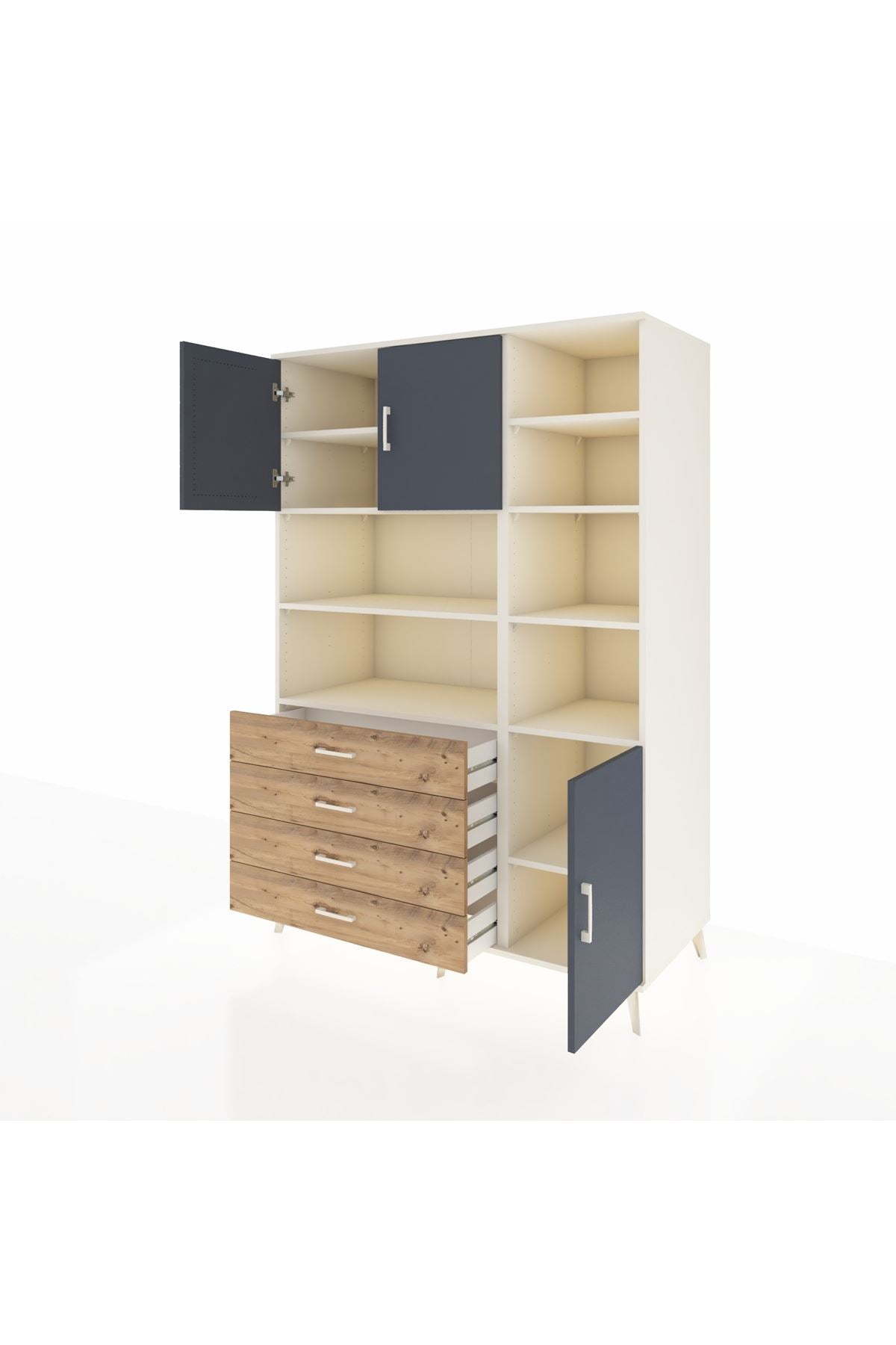 Kronos Dolap 9 Raflı 4 Çekmeceli 3 Kapaklı 132x59x195 Aytaşı-Antrasit/Çam