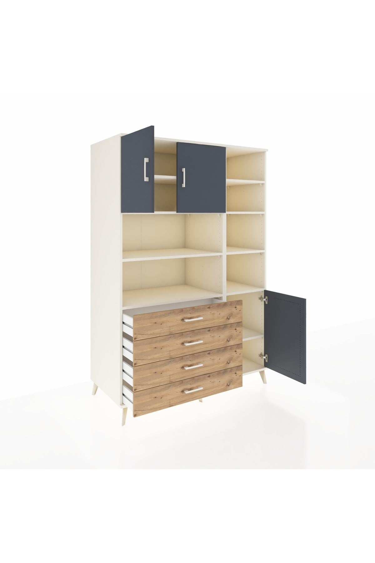 Kronos Dolap 9 Raflı 4 Çekmeceli 3 Kapaklı 132x59x195 Aytaşı-Antrasit/Çam