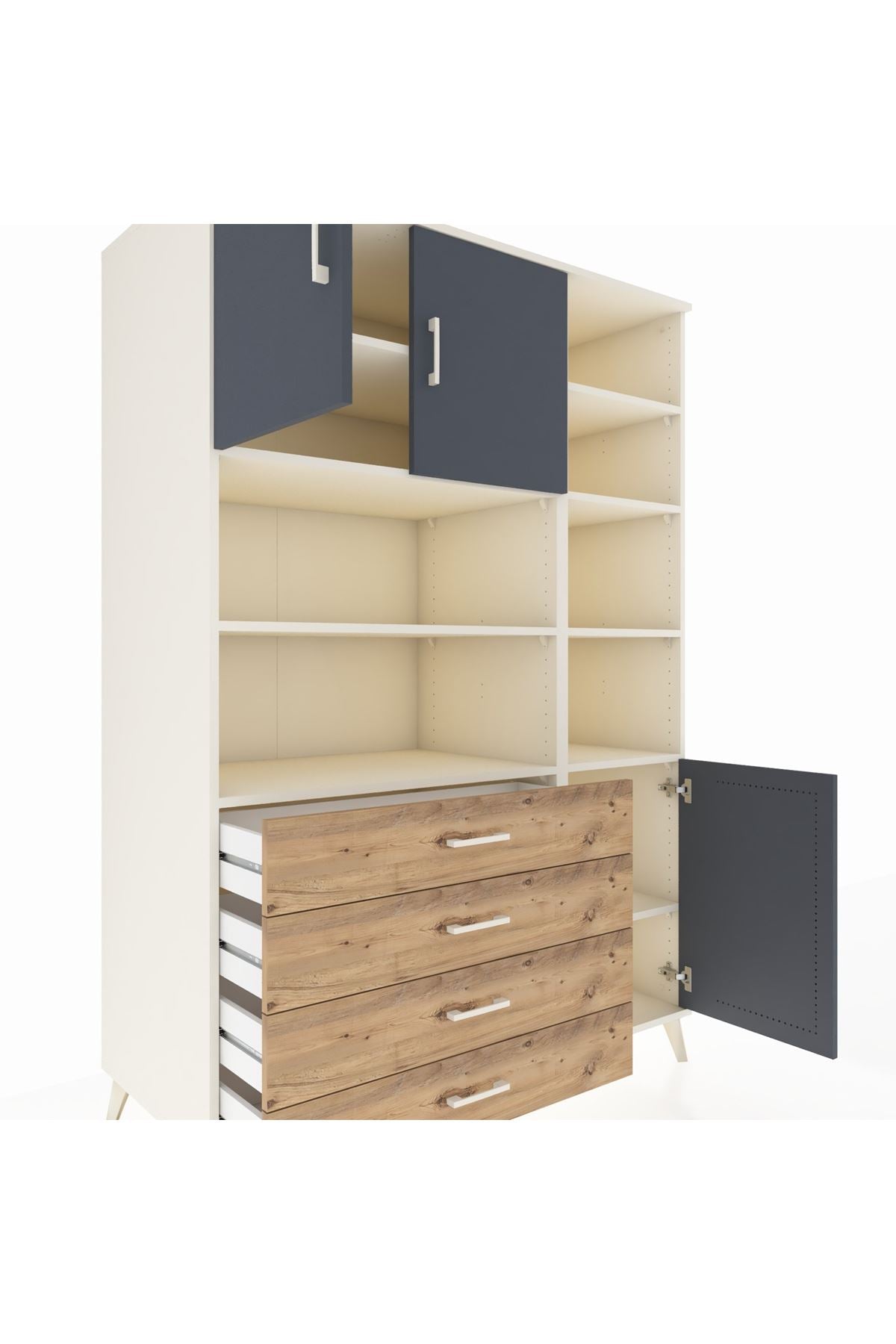 Kronos Dolap 9 Raflı 4 Çekmeceli 3 Kapaklı 132x59x195 Aytaşı-Antrasit/Çam