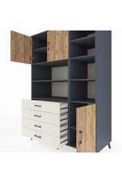 Kronos Dolap 9 Raflı 4 Çekmeceli 3 Kapaklı 132x59x195 Antrasit-Çam/Aytaşı