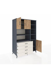 Kronos Dolap 9 Raflı 4 Çekmeceli 3 Kapaklı 132x59x195 Antrasit-Çam/Aytaşı