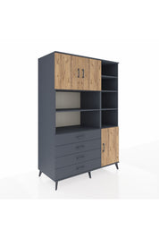 Kronos Dolap 9 Raflı 4 Çekmeceli 3 Kapaklı 132x59x195 Antrasit-Çam/Antrasit