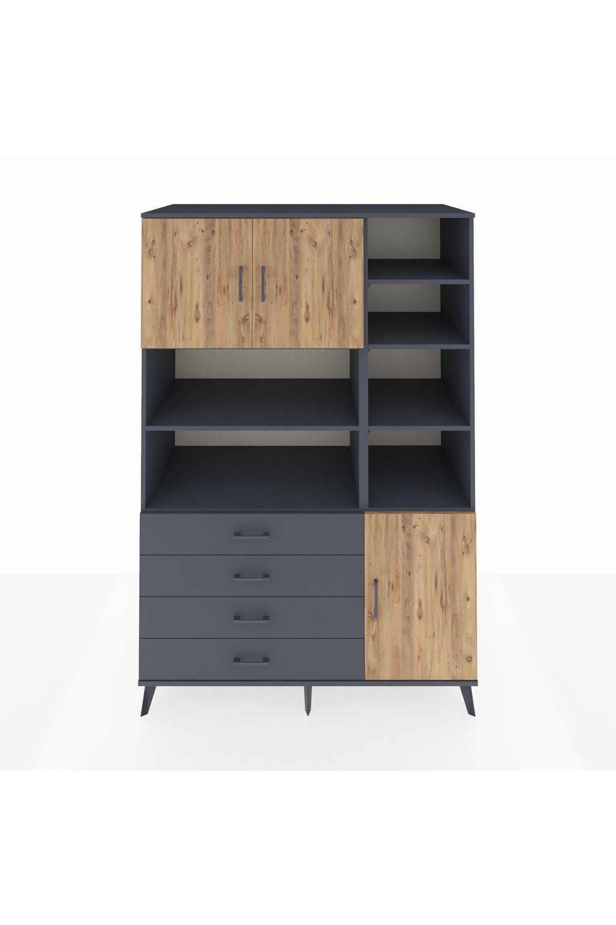 Kronos Dolap 9 Raflı 4 Çekmeceli 3 Kapaklı 132x59x195 Antrasit-Çam/Antrasit